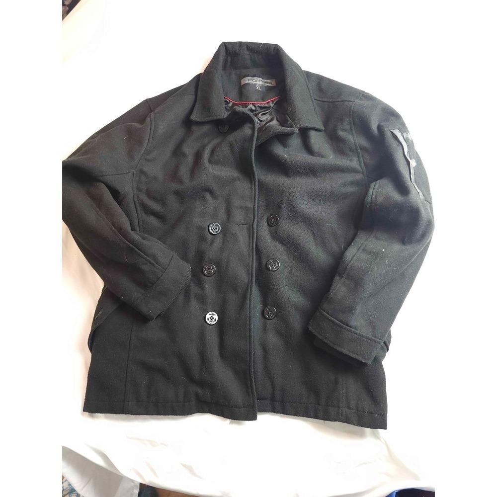 Sportier Peacoat Jacket Mens Size XL Black Wool Blend Double Breasted Quilted